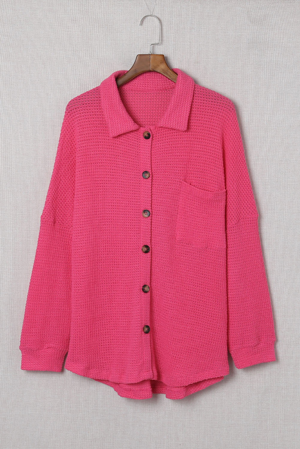 Pink Waffle Knit Button Up Casual Shirt Blouses & Shirts JT's Designer Fashion