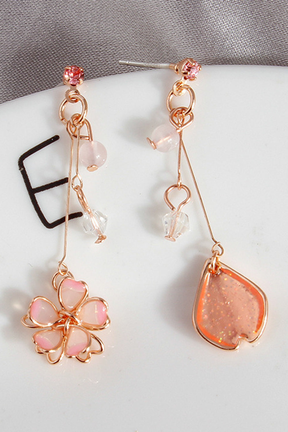 Pink Asymmetrical Cherry Blossom Dangle Earrings Jewelry JT's Designer Fashion