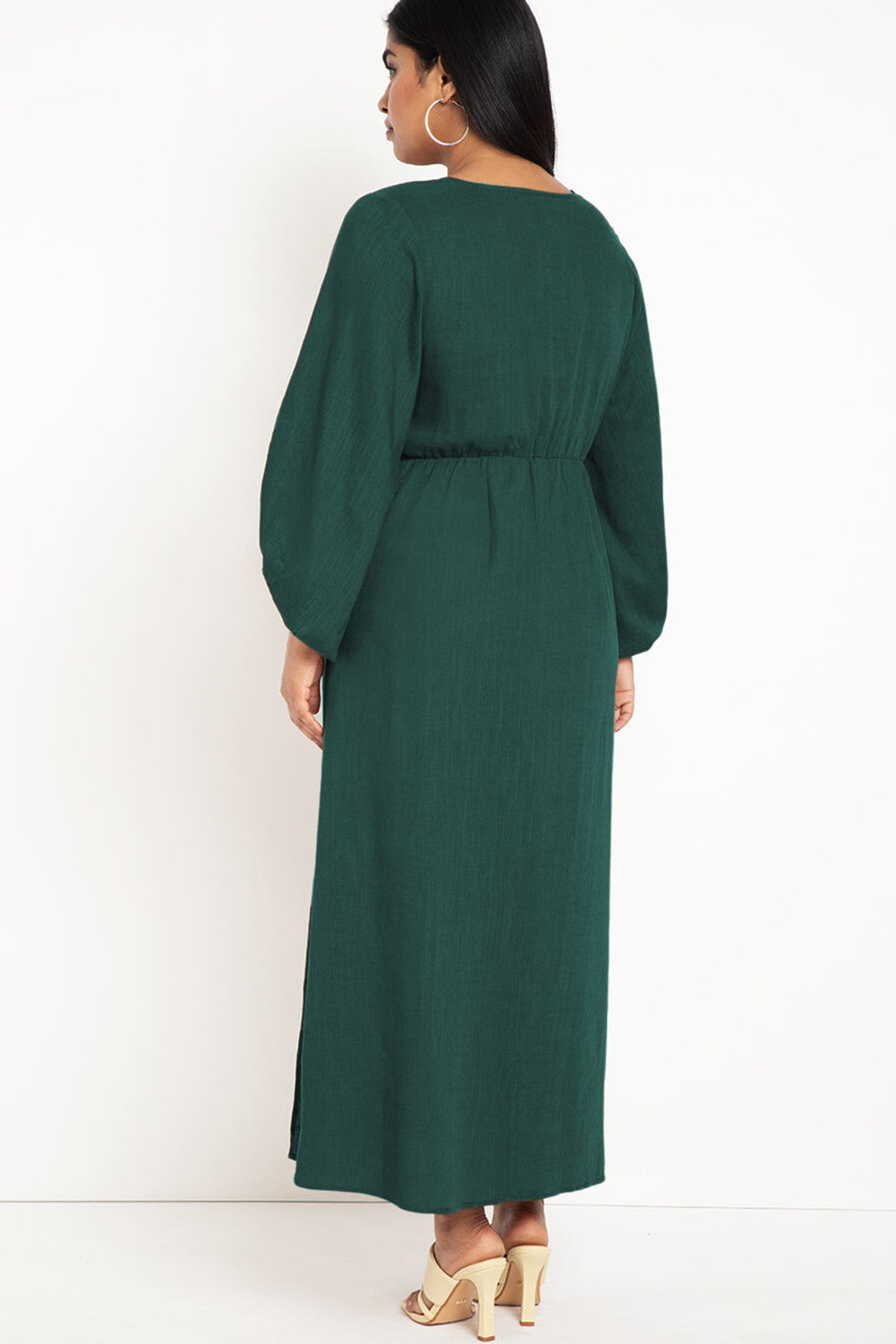 Green Plus Size Surplice Bracelet Sleeve Midi Dress with Slit Plus Size JT's Designer Fashion