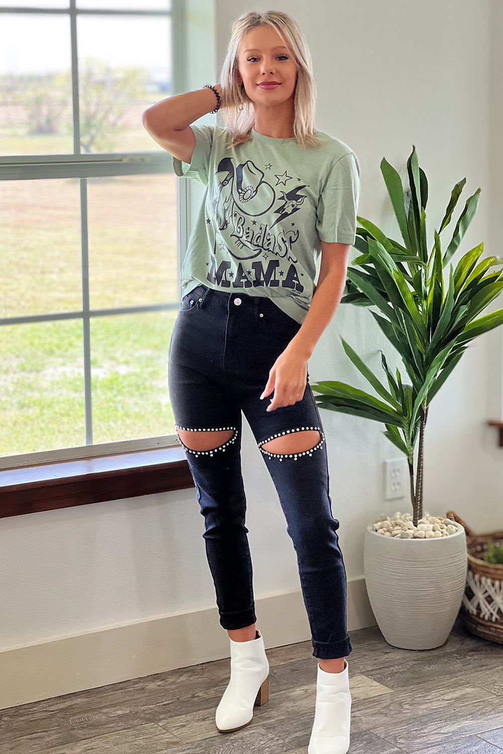 Black Rhinestone Cutout Skinny Jeans Jeans JT's Designer Fashion