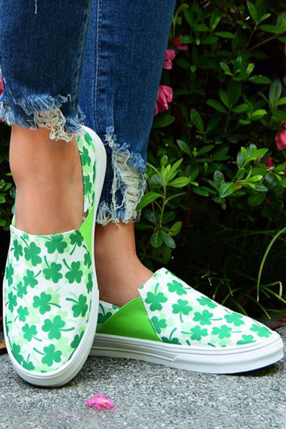 Green Lucky Clover Print Slip on Loafers Women's Shoes JT's Designer Fashion