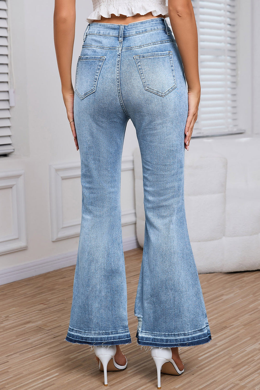 Light Blue Acid Wash Button Fly Flared Plus Size Jeans Plus Size JT's Designer Fashion