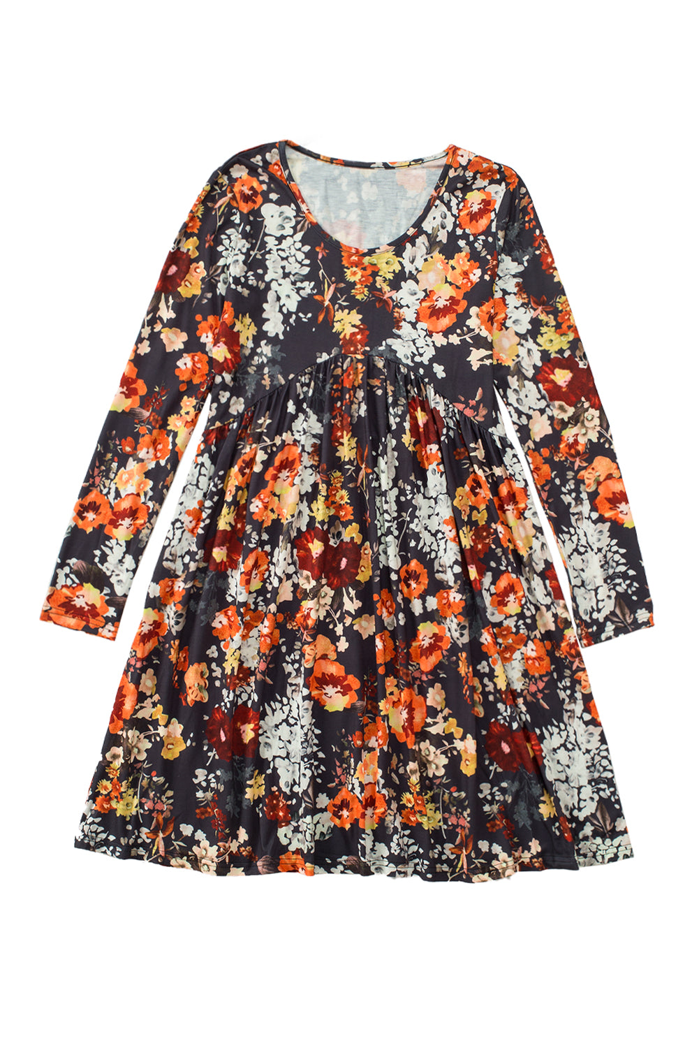 Floral Print Ruched Long Sleeve Dress Mini Dresses JT's Designer Fashion