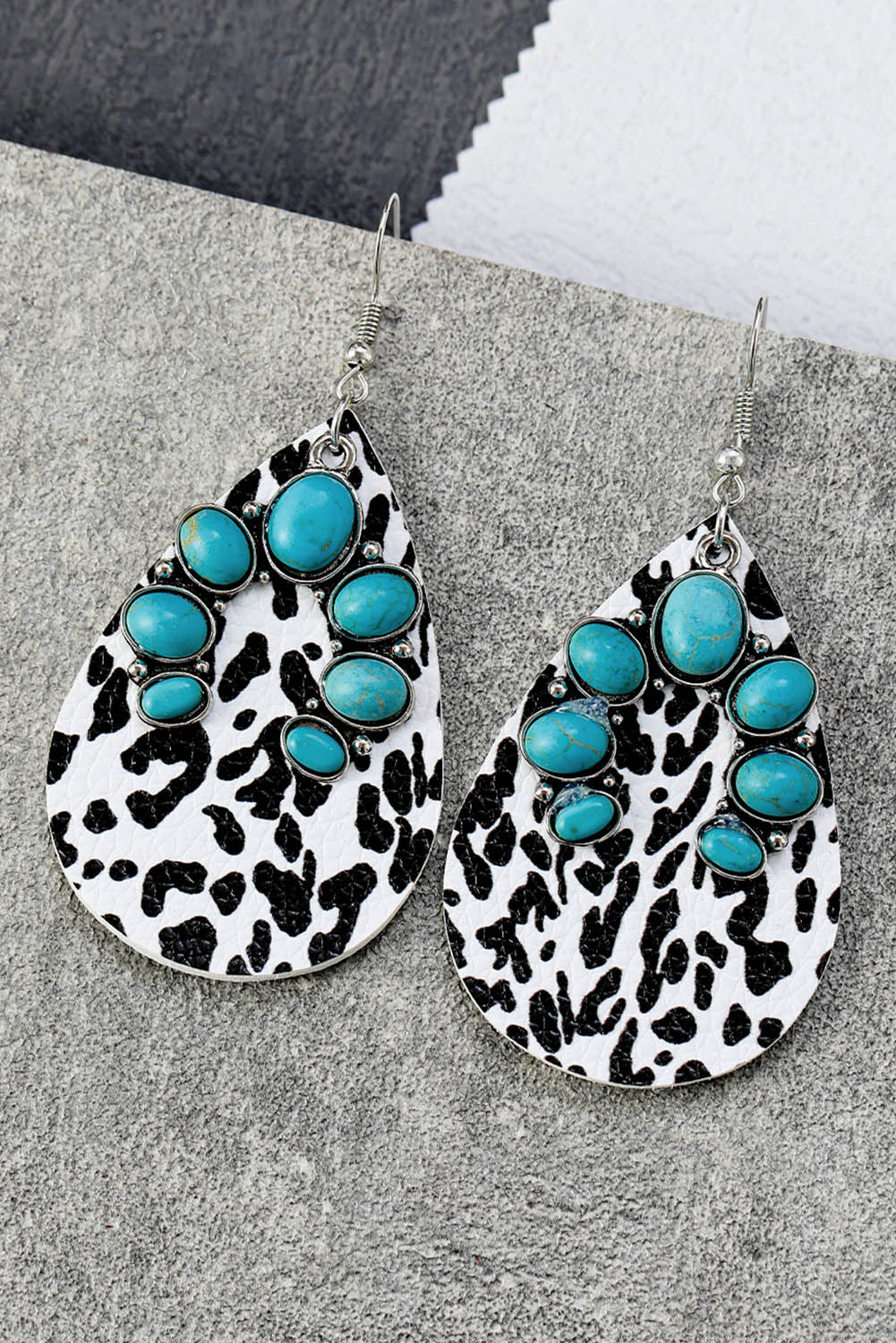 Multicolor Western Turquoise Cow Spots Water Drop Earrings Jewelry JT's Designer Fashion