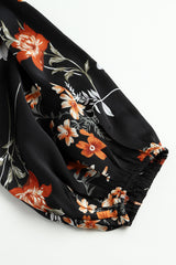 Black Plus Size Drawstring Long Sleeve Floral Dress Plus Size Dresses JT's Designer Fashion