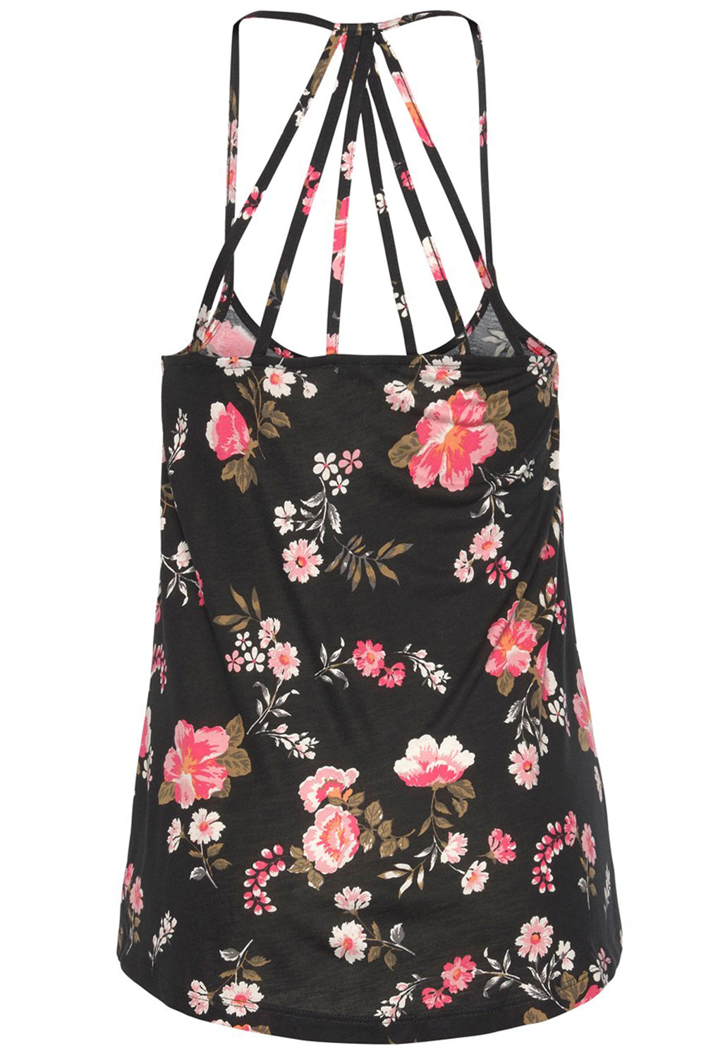 Black Floral Spaghetti Straps Strappy Back Tank Top Tops & Tees JT's Designer Fashion