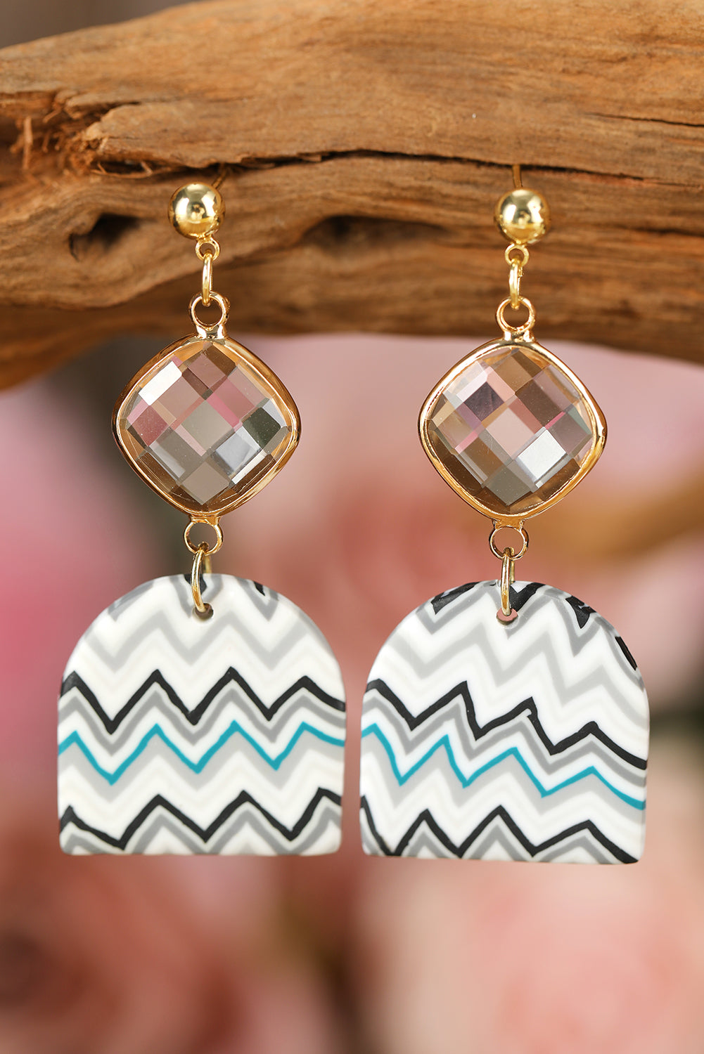 Multicolor Clear Diamond Chevron Pattern Drop Earrings Jewelry JT's Designer Fashion