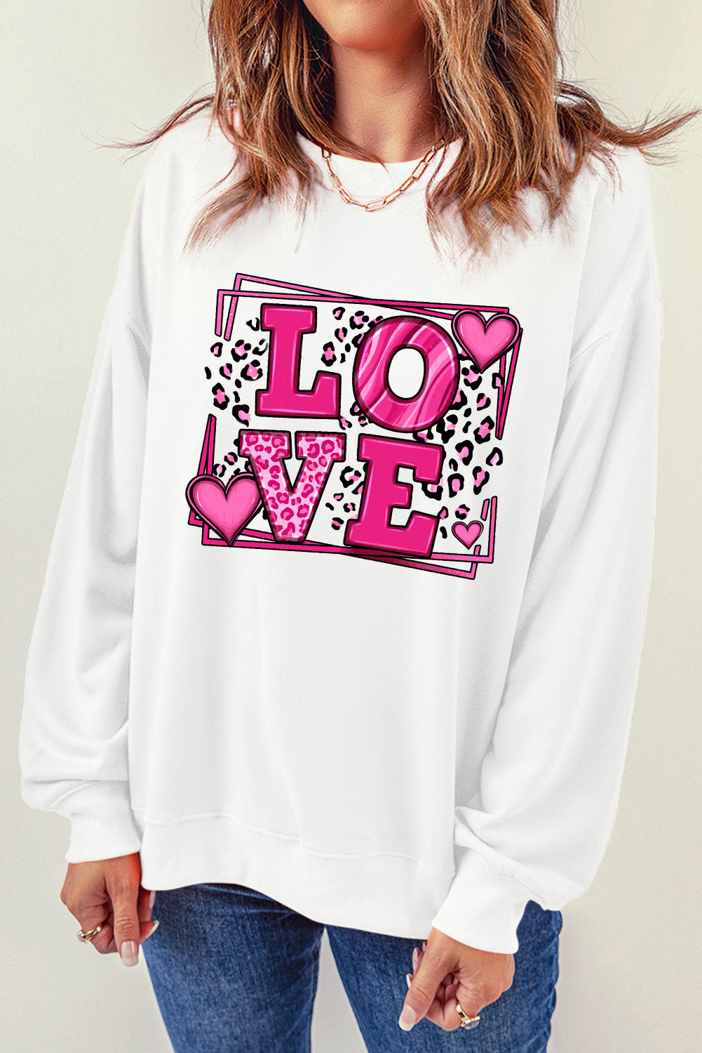 Beige Sweet LOVE Valentines Graphic Sweatshirt Graphic Sweatshirts JT's Designer Fashion