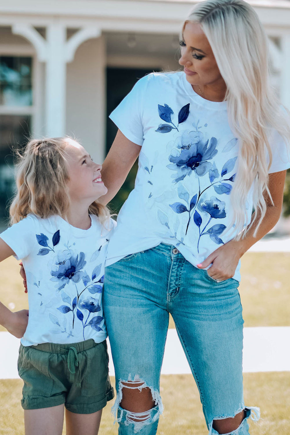 White Family Matching Floral Pattern Printed Round Neck T Shirt Family T-shirts JT's Designer Fashion