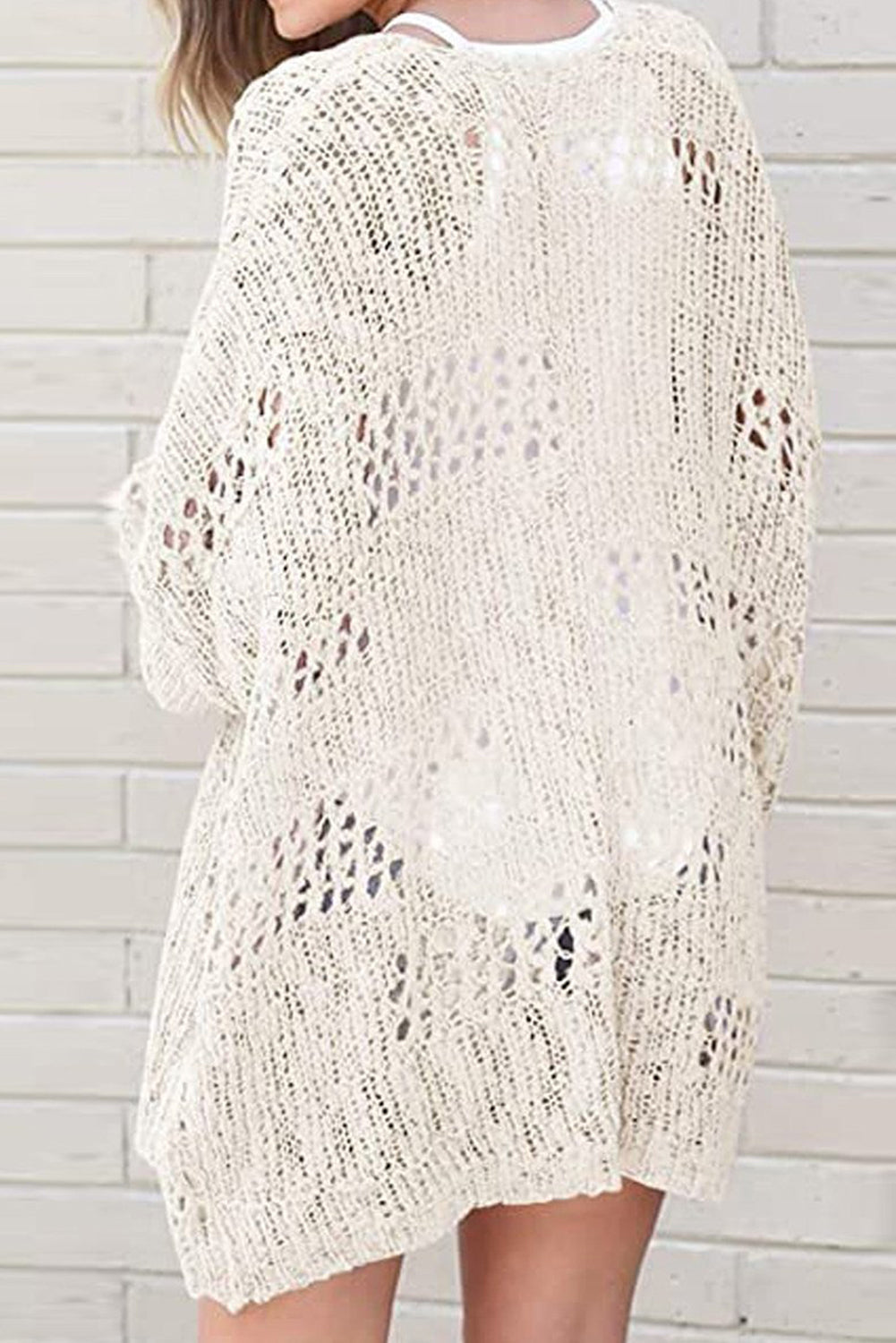 Apricot Plus Size Slouchy Hollowed Knit Open Front Cardigan Plus Size JT's Designer Fashion