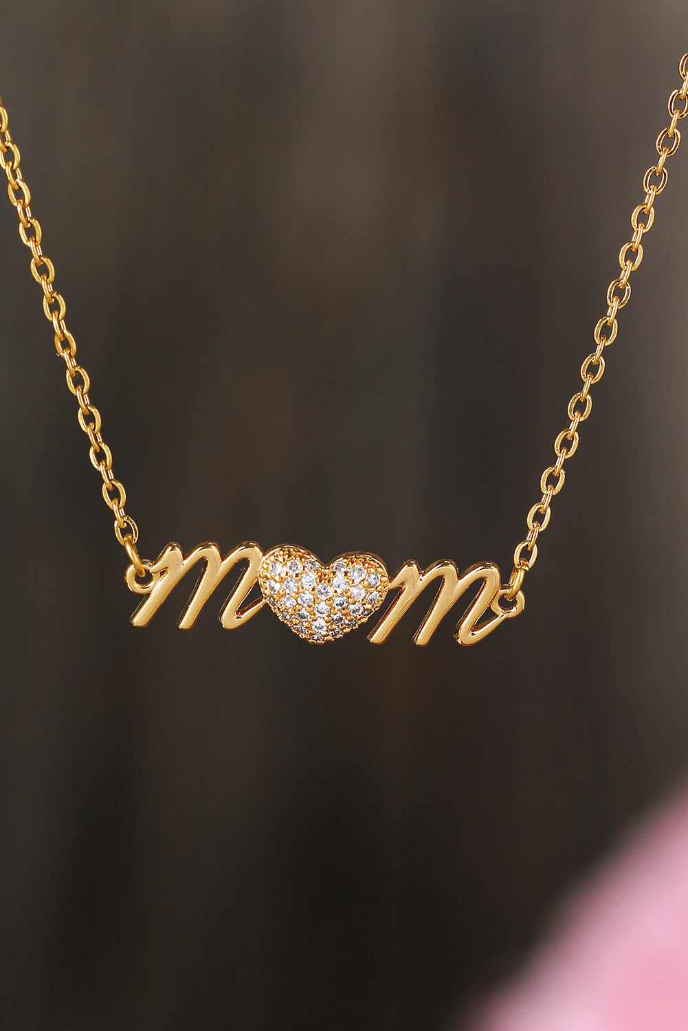 Gold Rhinestone Heart Accent mom Monogram Necklace Jewelry JT's Designer Fashion