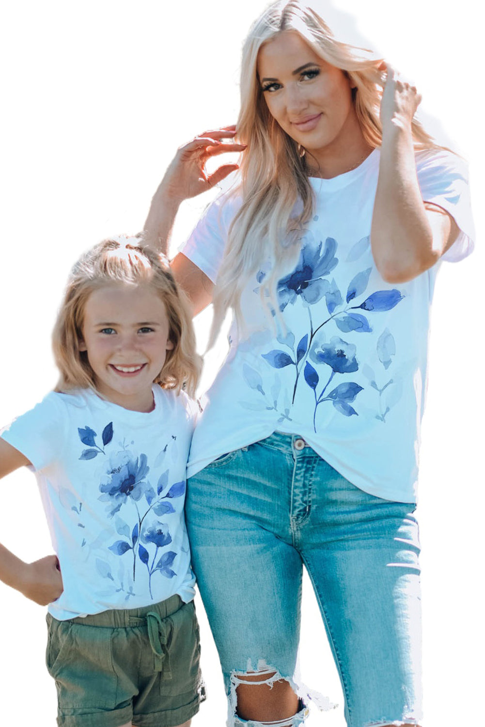 White Family Matching Floral Pattern Printed Round Neck T Shirt Family T-shirts JT's Designer Fashion