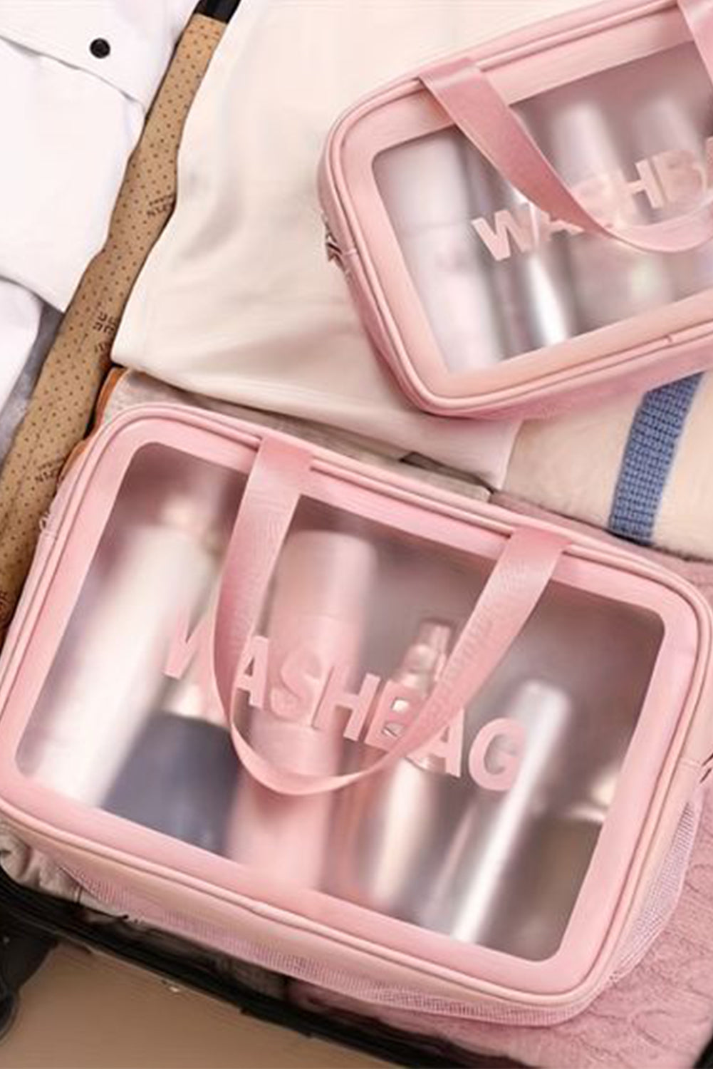 Pink WASHBAG Print Clear Frosted Waterproof Bag Set Other Accessories JT's Designer Fashion