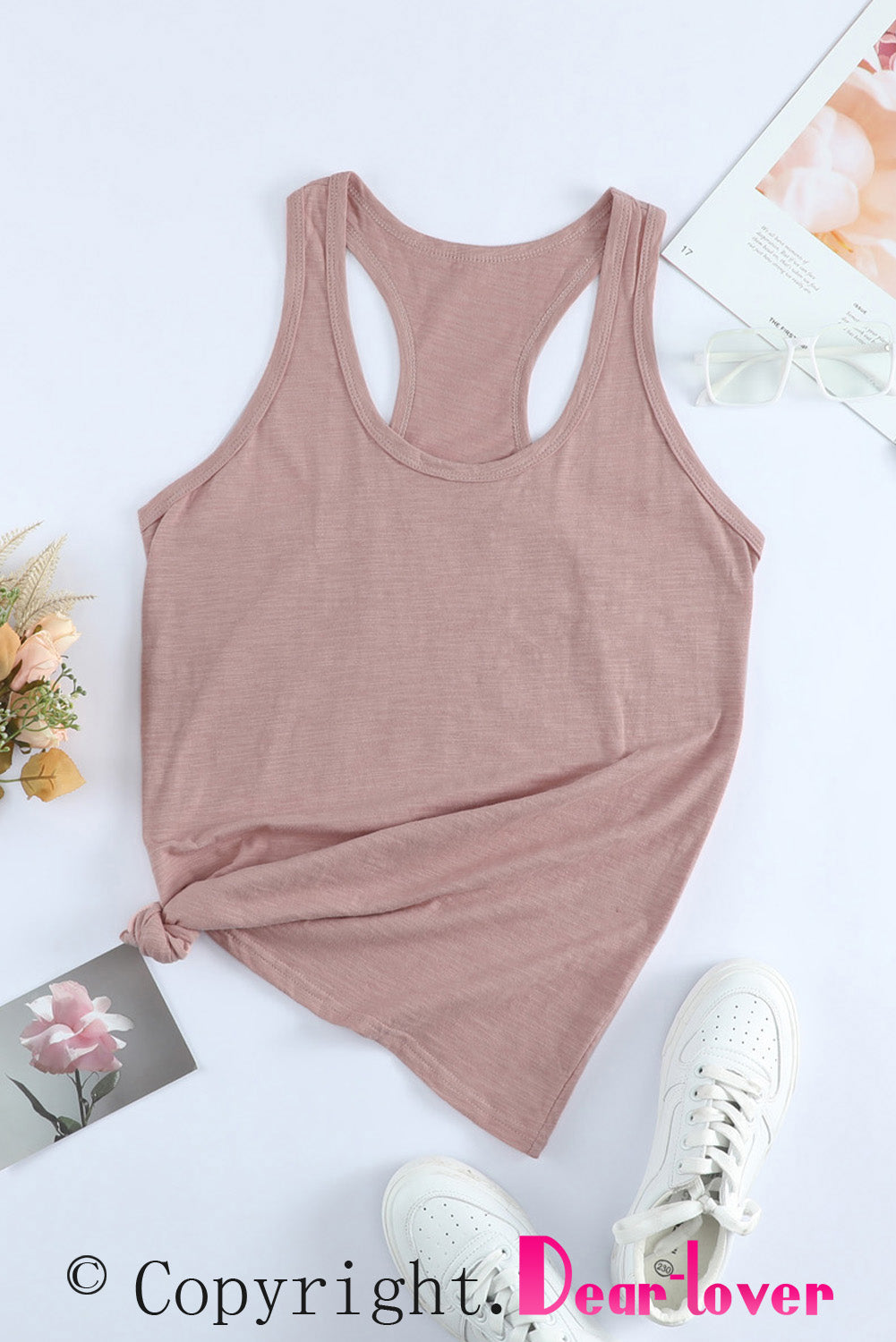 Pink Scoop Neck Basic Solid Tank Top Tank Tops JT's Designer Fashion