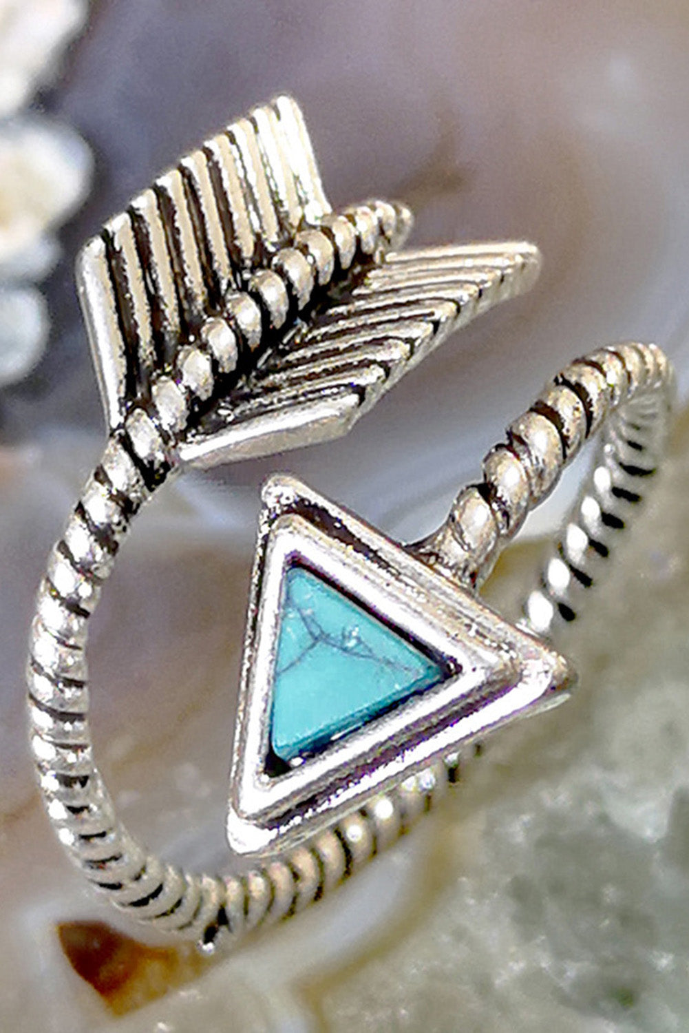 Silver Turquoise Arrow Shape Open Ring Jewelry JT's Designer Fashion