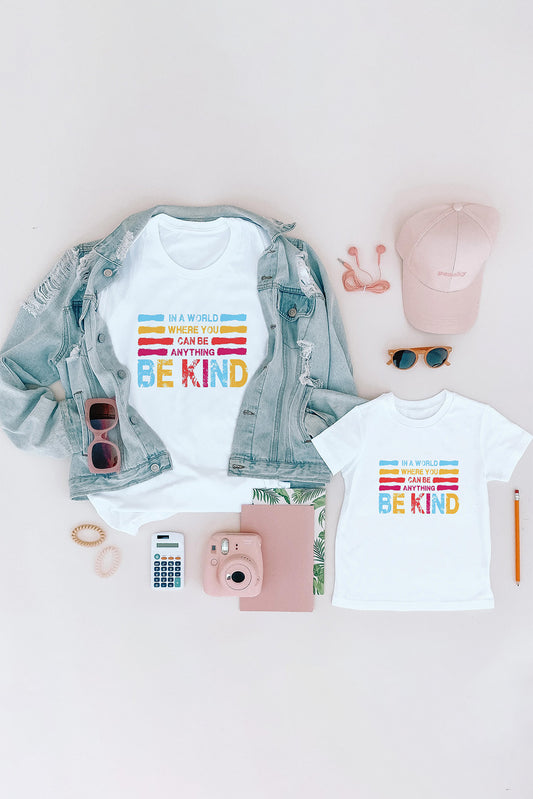 White Family Matching Be Kind Graphic Print Crewneck Girl's T Shirt White 95%Cotton+5%Elastane Family T-shirts JT's Designer Fashion