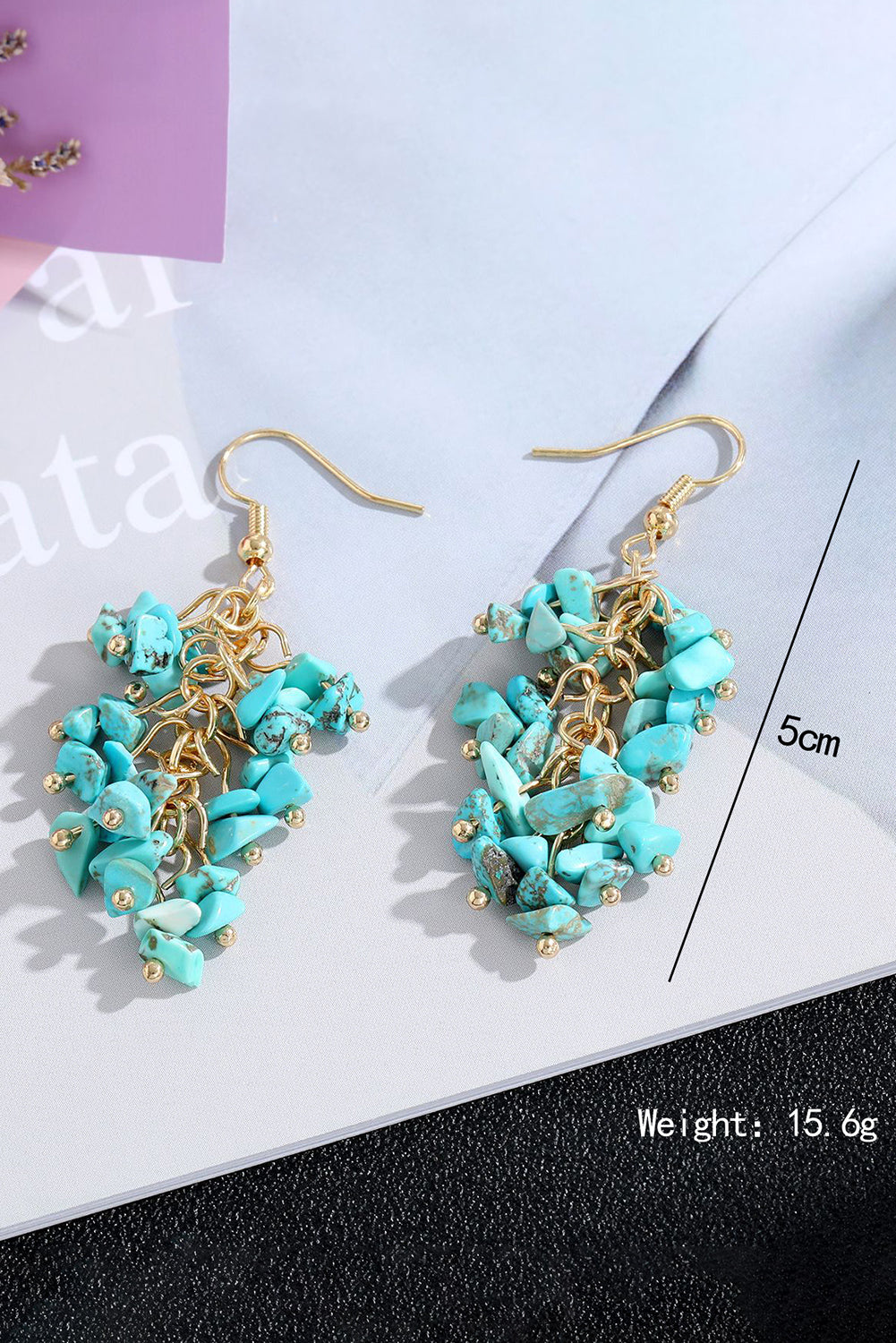 Green Turquoise Cluster Drop Earrings Jewelry JT's Designer Fashion