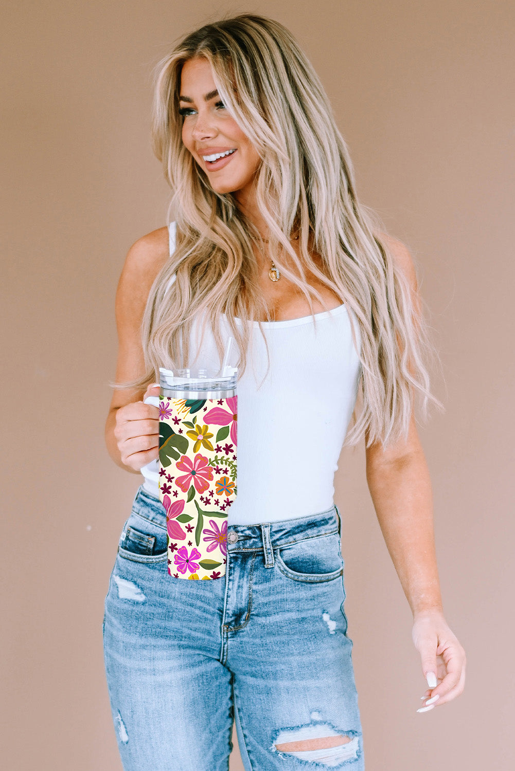 Multicolor Floral Print 304 Stainless Double Insulated Cup 40oz Tumblers JT's Designer Fashion