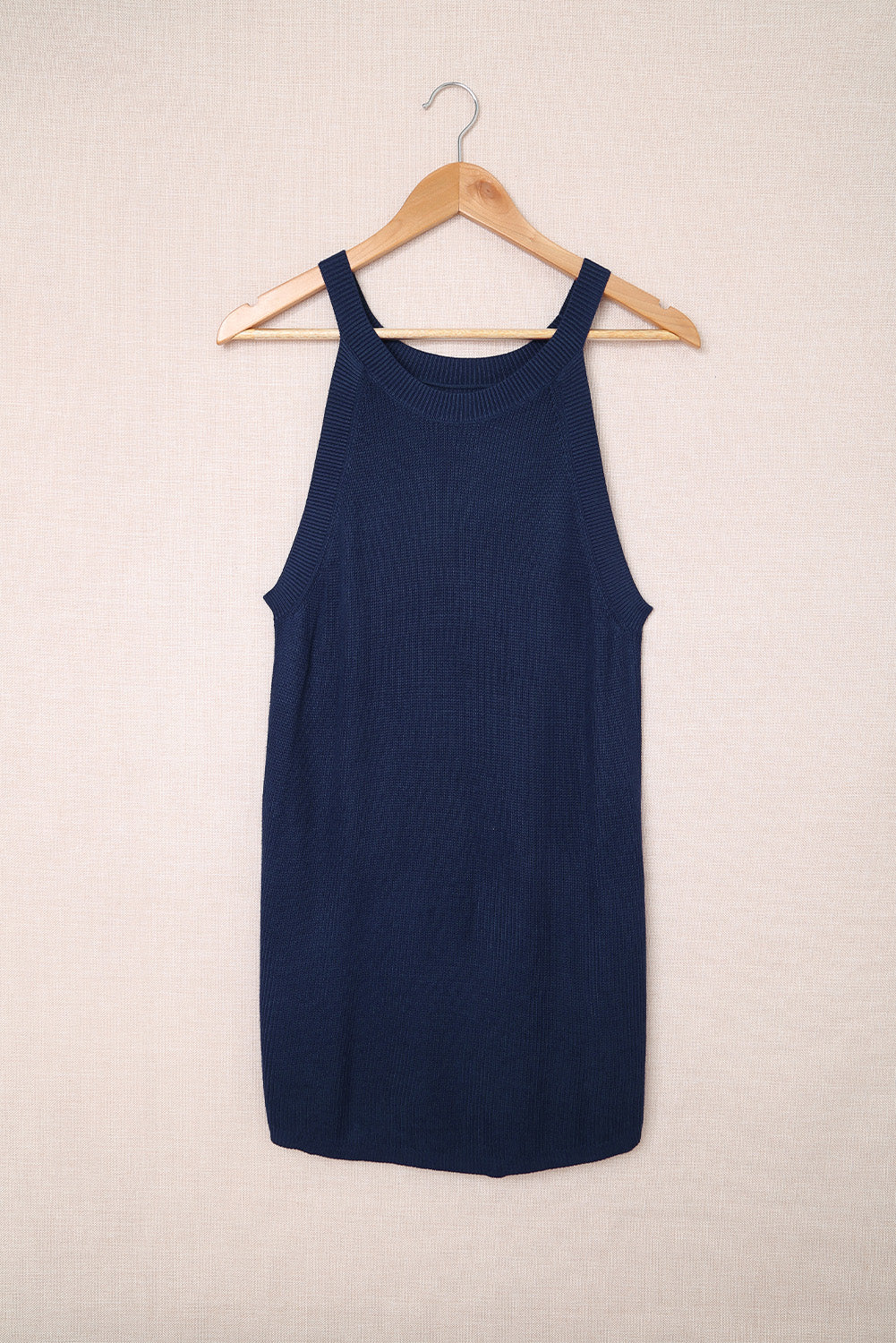 Blue Solid Ribbed Knit Slim-fit Tank Tank Tops JT's Designer Fashion