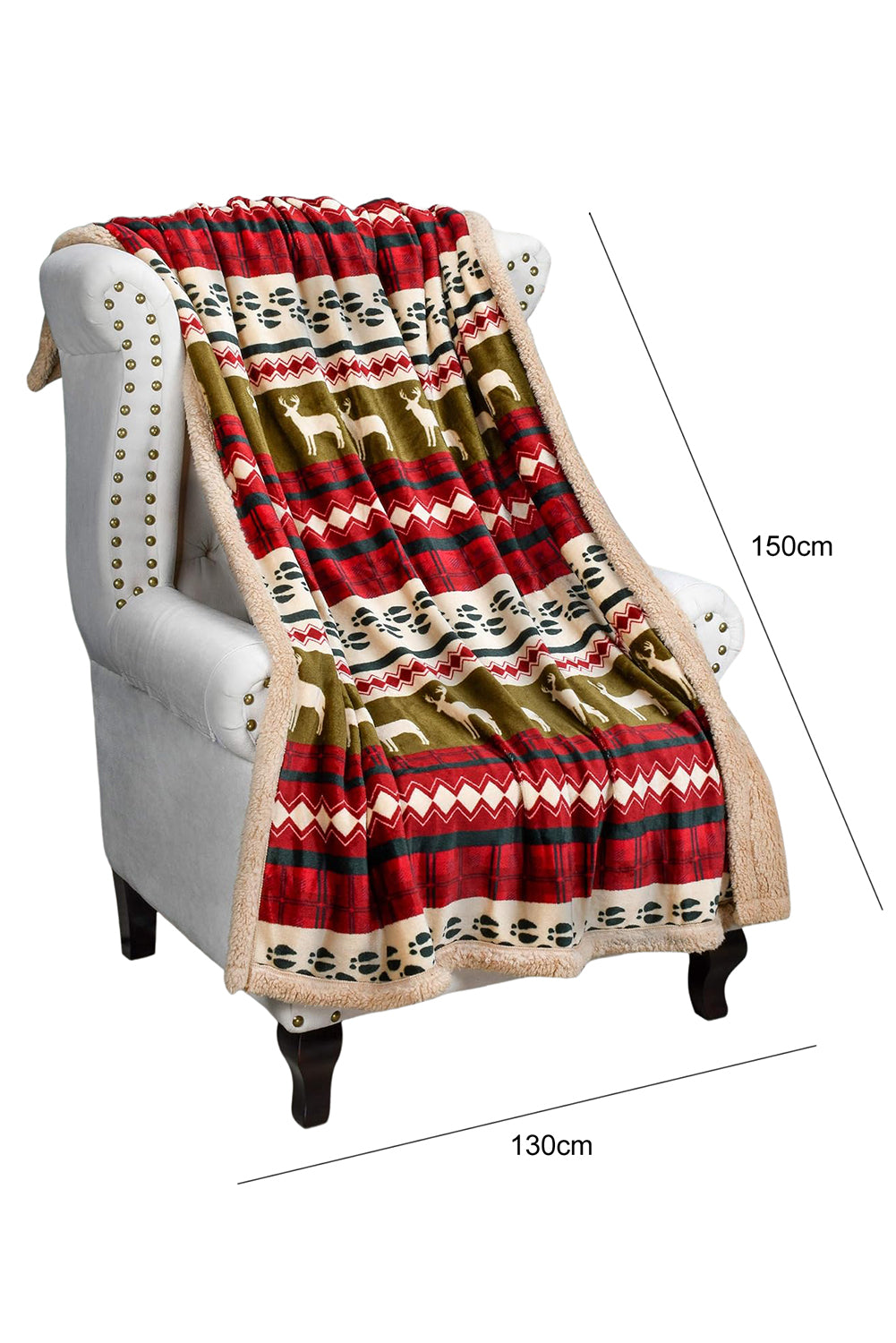 Christmas Elk Print Reversible Sherpa Fleece Blanket 130*150cm Other Accessories JT's Designer Fashion