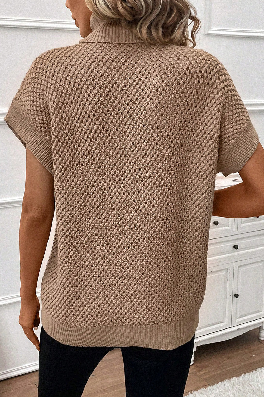 Simply Taupe Turtleneck Batwing Sleeve Sweater Vest Plus Size JT's Designer Fashion