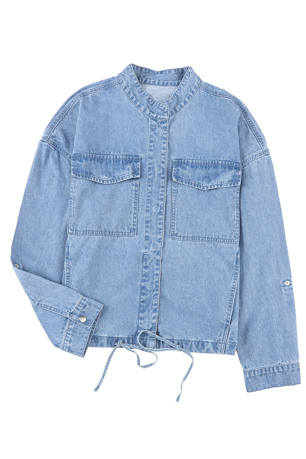 Sky Blue Roll-Up Tab Sleeve Snap Button Pocket Denim Jacket Denim jackets JT's Designer Fashion