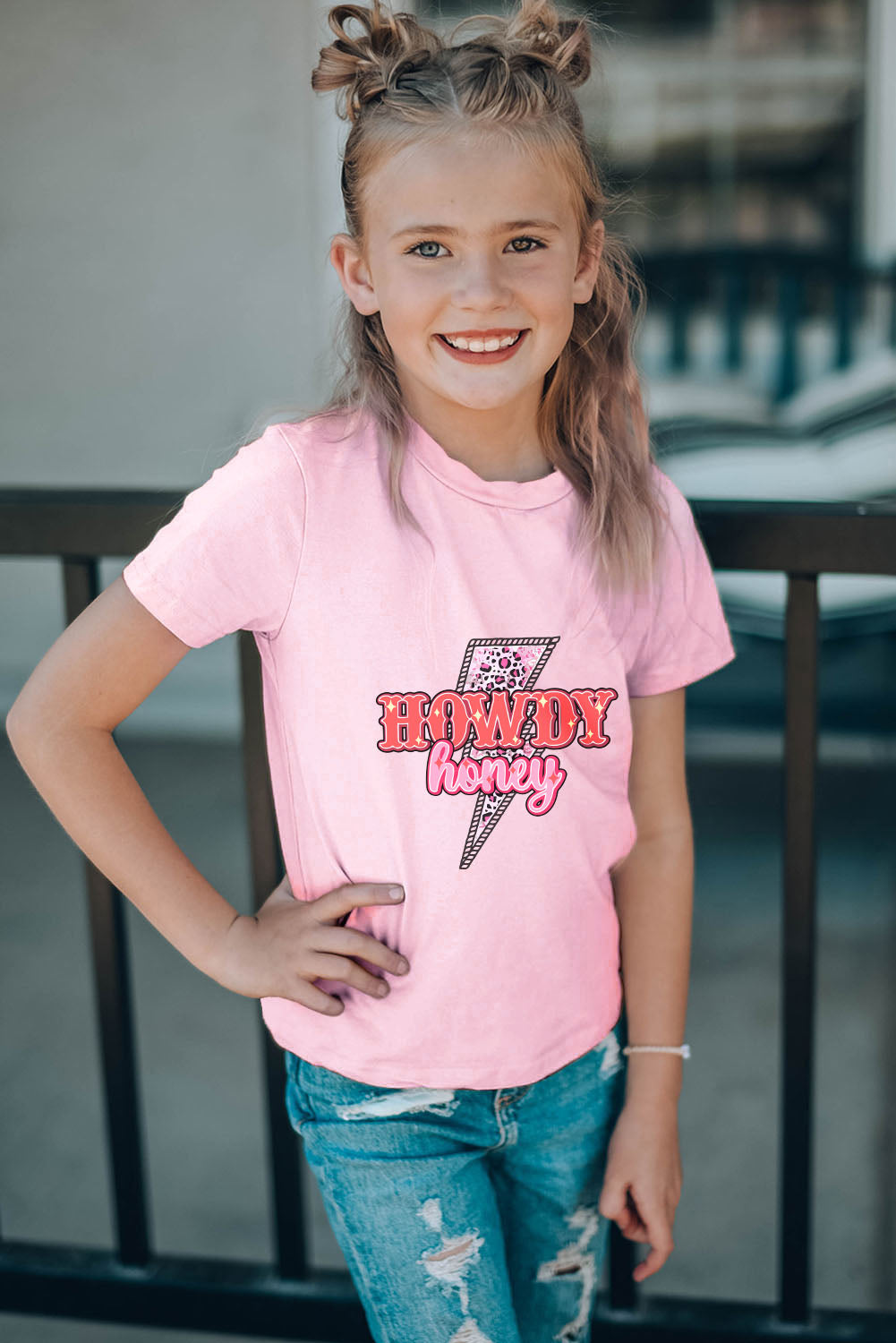 Pink Family Matching HOWDY Honey Lightning Print Girl's Graphic T Shirt Family T-shirts JT's Designer Fashion