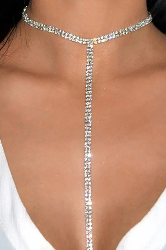 Silver 1pc Halter Rhinestone Decor Necklace Jewelry JT's Designer Fashion