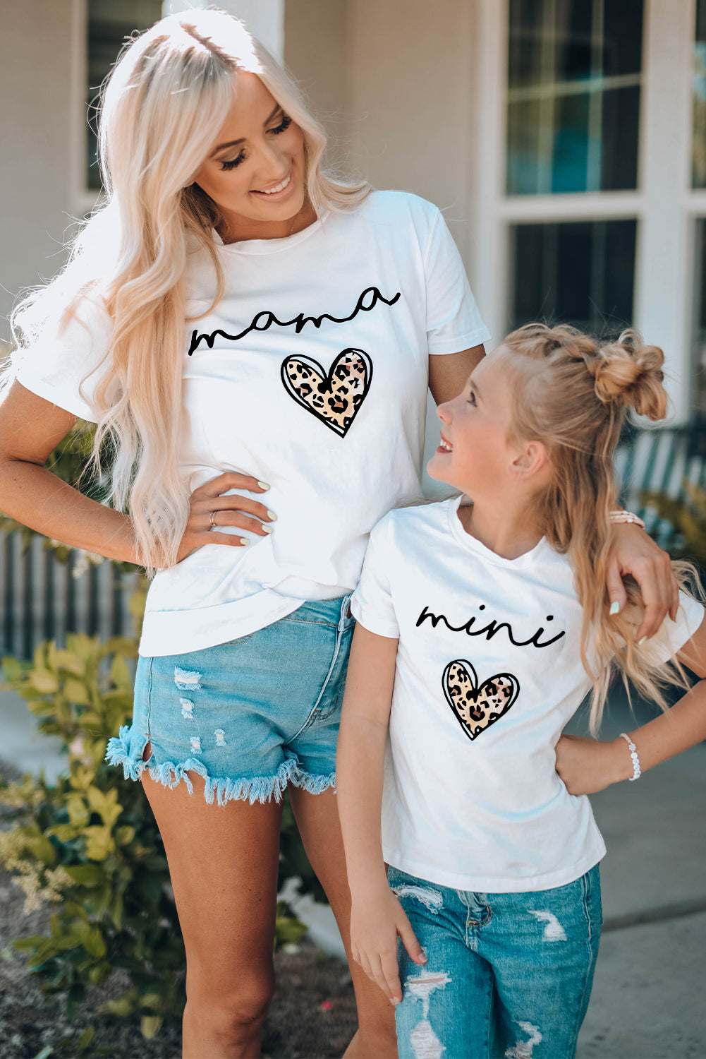 White Family Matching Girl's Mini Leopard Heart Print Short Sleeve Graphic Tee Family T-shirts JT's Designer Fashion