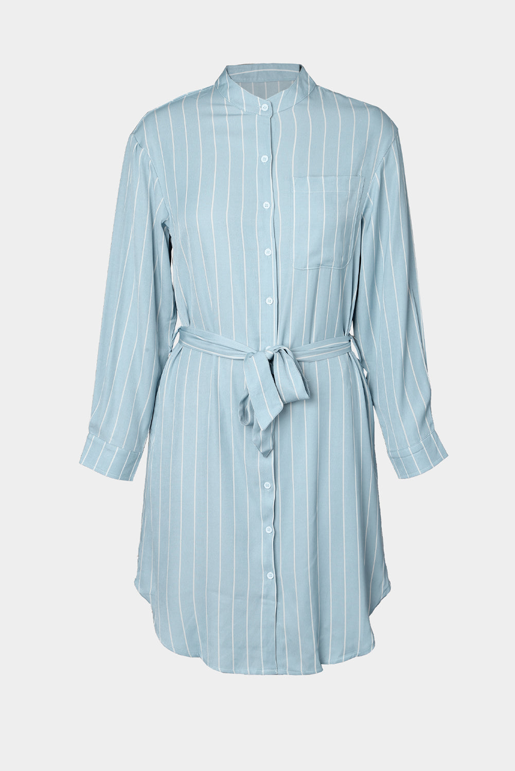 Sky Blue Striped Shirt Midi Dress with Sash T Shirt Dresses JT's Designer Fashion