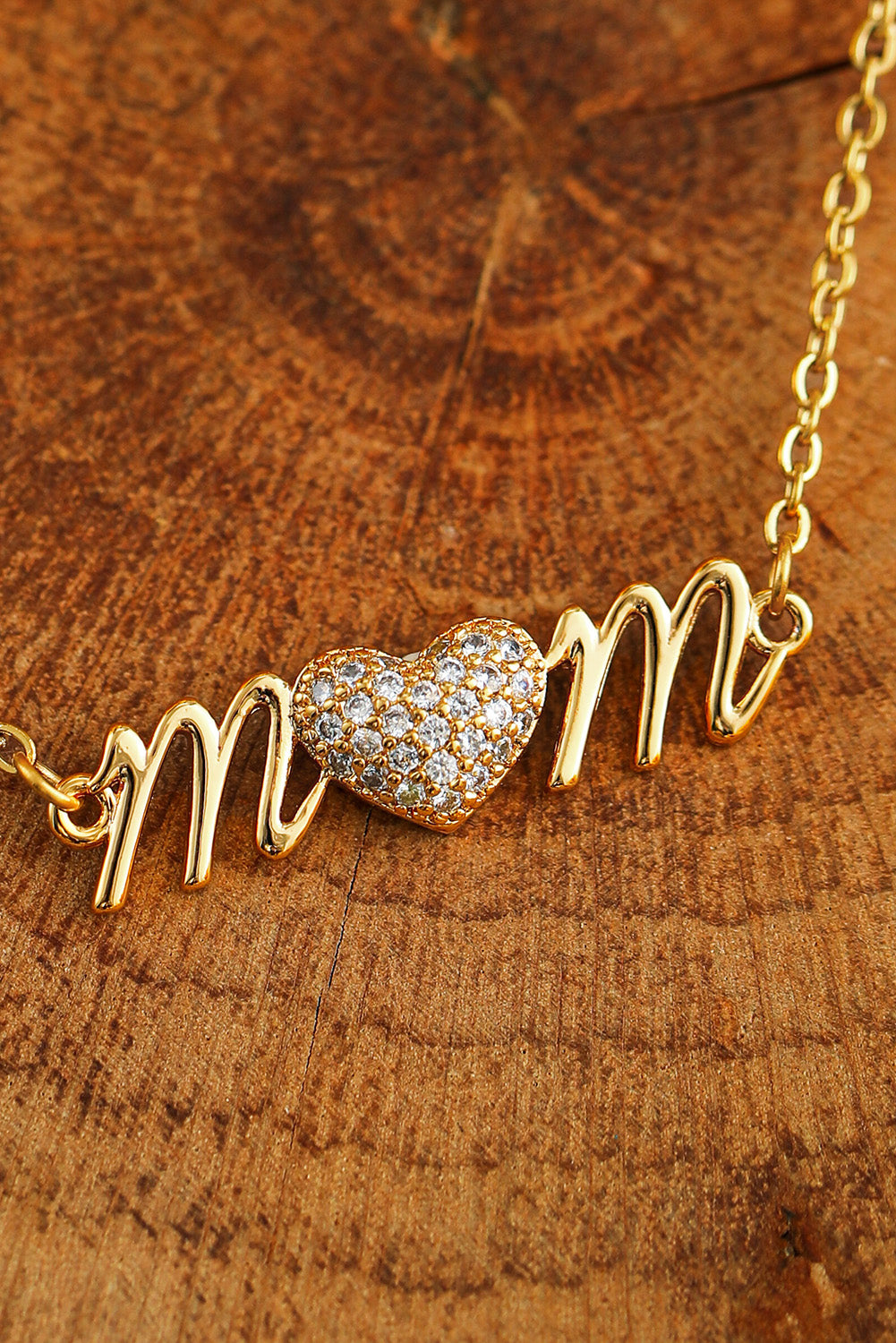 Gold Rhinestone Heart Accent mom Monogram Necklace Jewelry JT's Designer Fashion