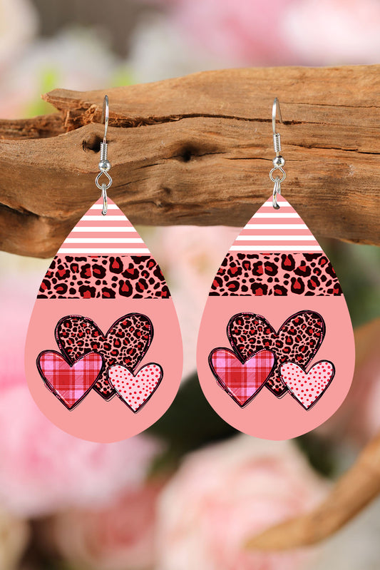 Pink Multi Pattern Heart Print Valentine's Day Earrings Jewelry JT's Designer Fashion