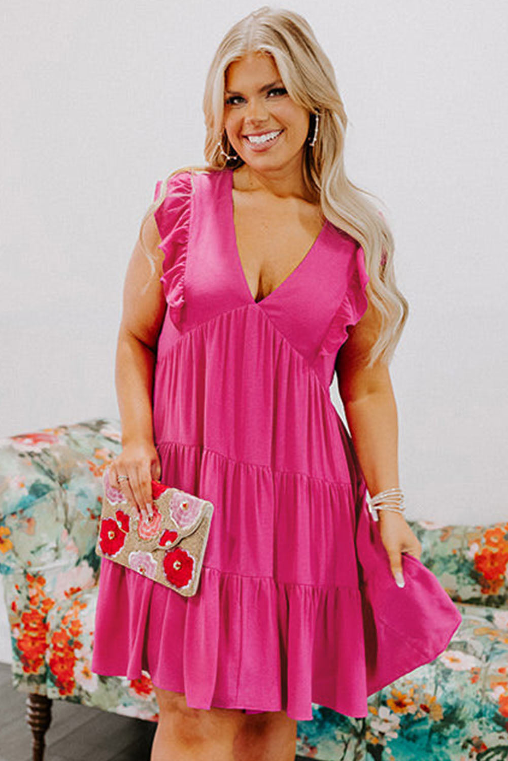 Rose Plus Size Ruffled Sleeveless Babydoll Mini Dress Plus Size Dresses JT's Designer Fashion