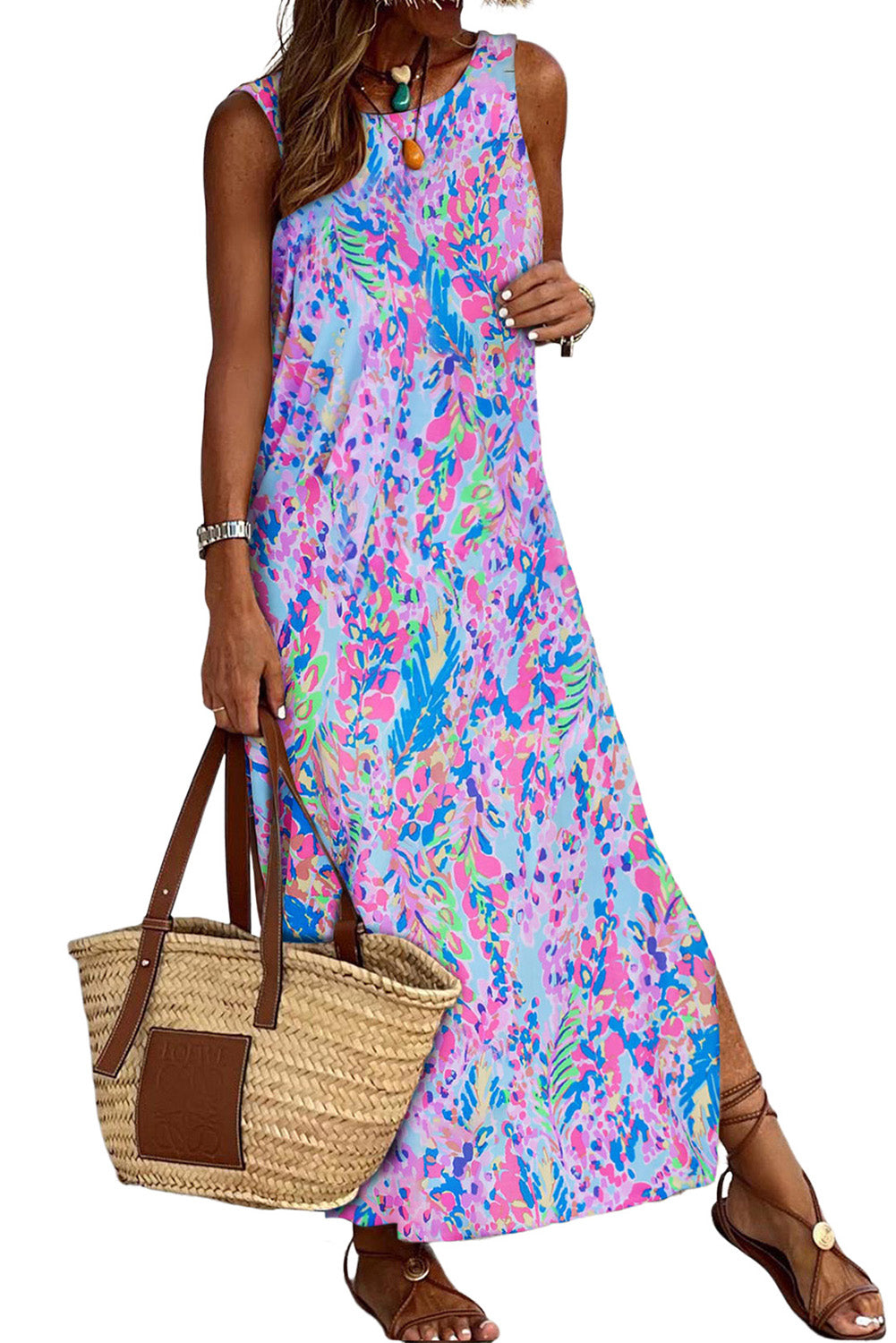 Purple Abstract Floral Print Sleeveless Maxi Dress Maxi Dresses JT's Designer Fashion