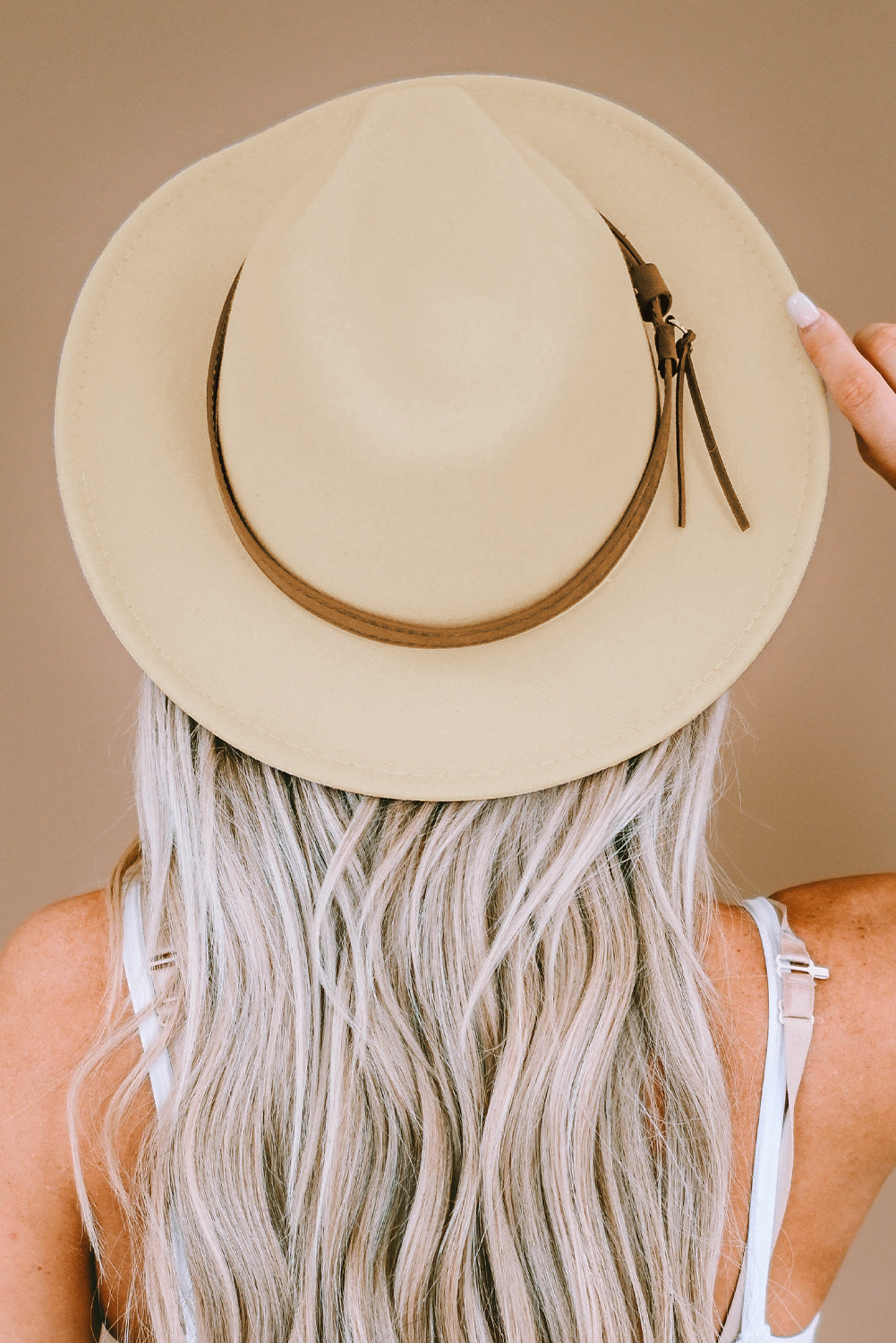 Beige Classic Wide Brim Floppy Fedora Hat Hats & Caps JT's Designer Fashion