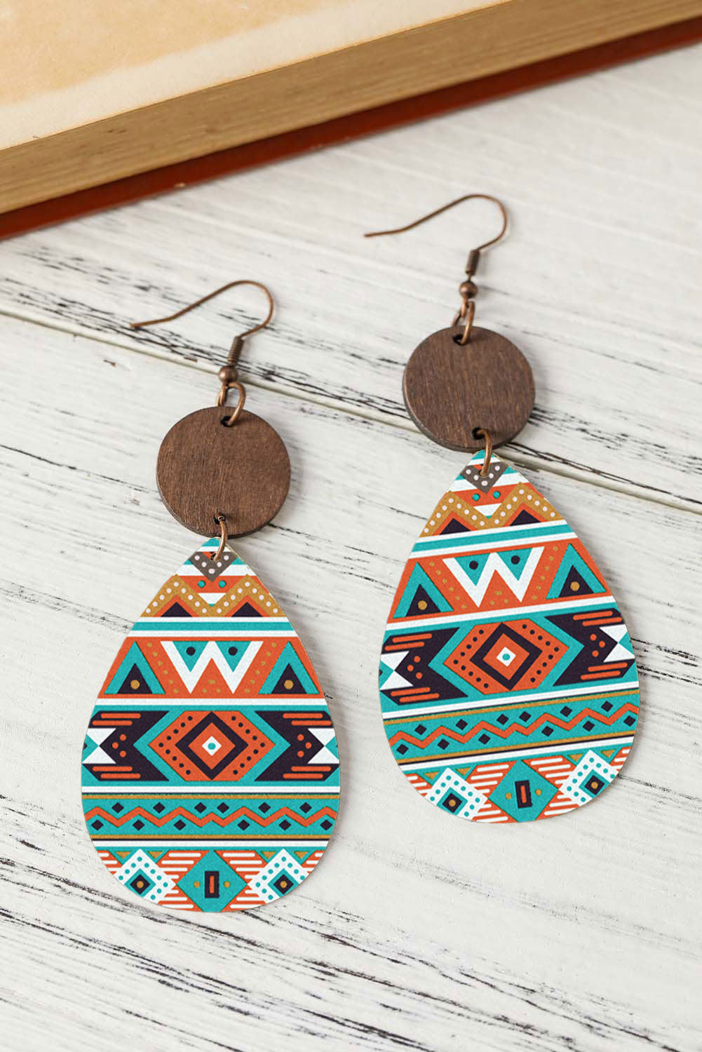 Multicolor Waterdrop-Shape Aztec Printed Hook Earrings Jewelry JT's Designer Fashion