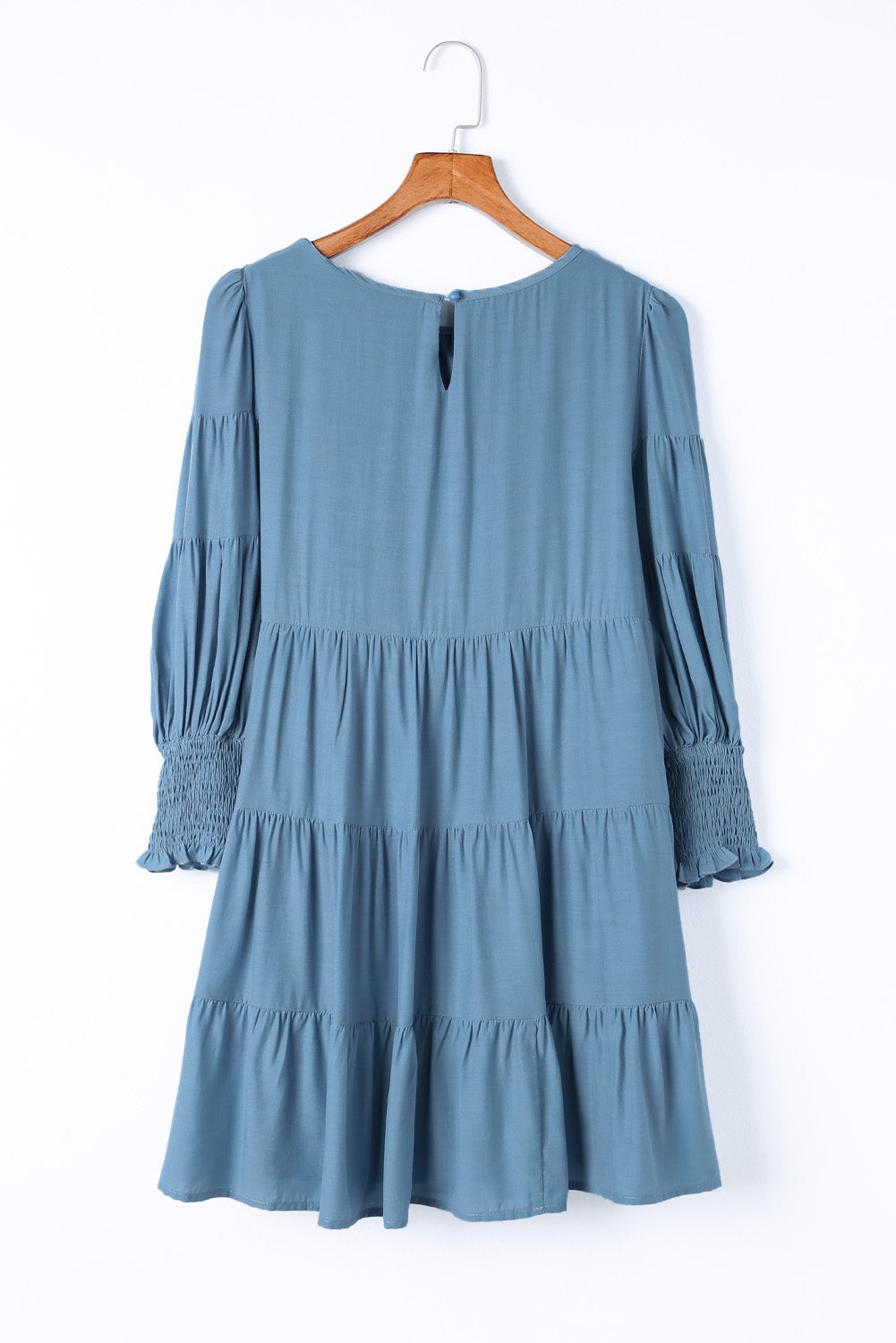 Sky Blue Shirring Tiered Flowy Babydoll Dress Mini Dresses JT's Designer Fashion