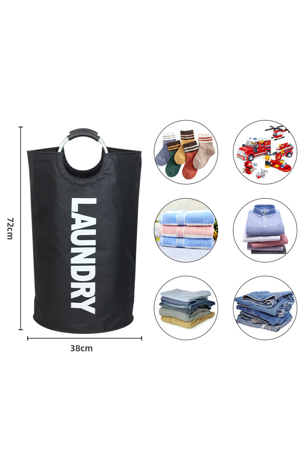 Black Metal Handle Collapsible Laundry Hamper Bag Other Accessories JT's Designer Fashion