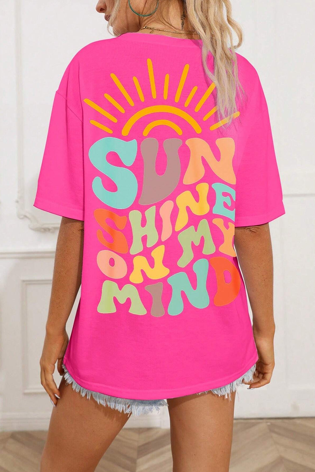 Bright Pink SUNSHINE ON MY MIND Graphic Tee Tops & Tees JT's Designer Fashion