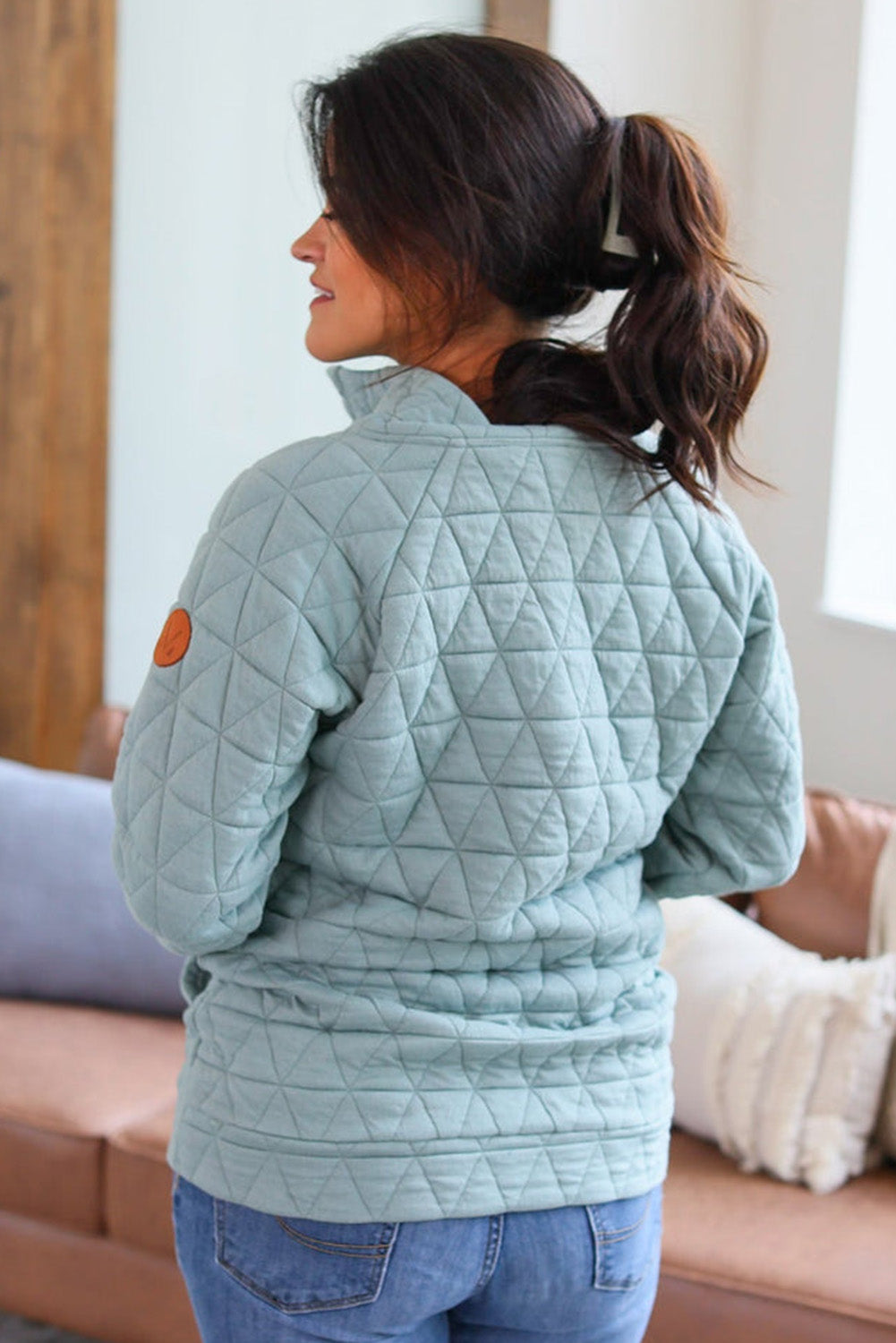 Iceland Blue Quarter Buttoned Pocketed Quilted Plus Size Hoodie Plus Size JT's Designer Fashion