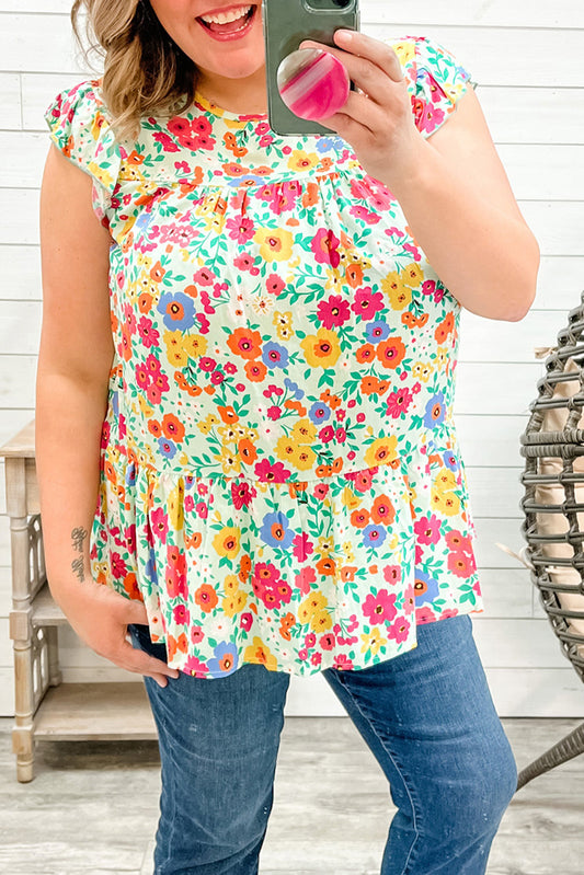 Multicolor Plus Size Floral Print Ruffle Tiered Tunic Top Plus Size Tops JT's Designer Fashion