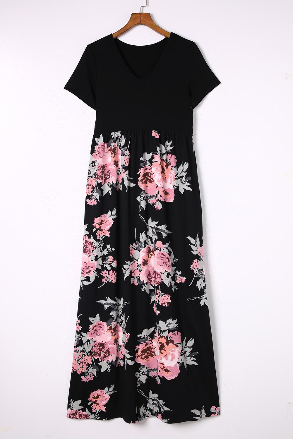 Black Contrast Floral Empire Waist Maxi Dress Maxi Dresses JT's Designer Fashion