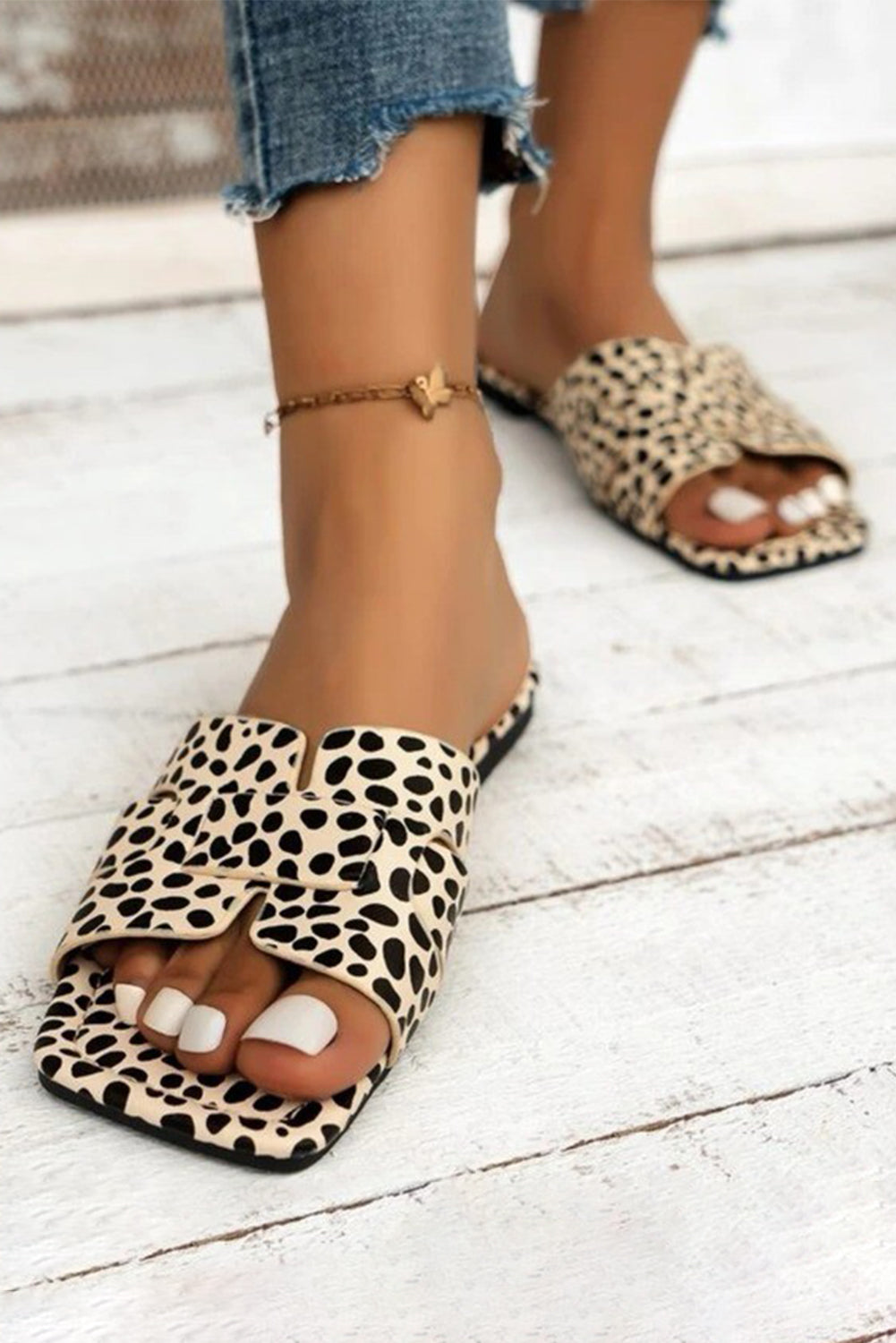 Leopard Crossover Joint Square Toe Slippers Slippers JT's Designer Fashion