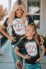 Black Family Matching USA Letter Flag Print Color Block Top Family T-shirts JT's Designer Fashion