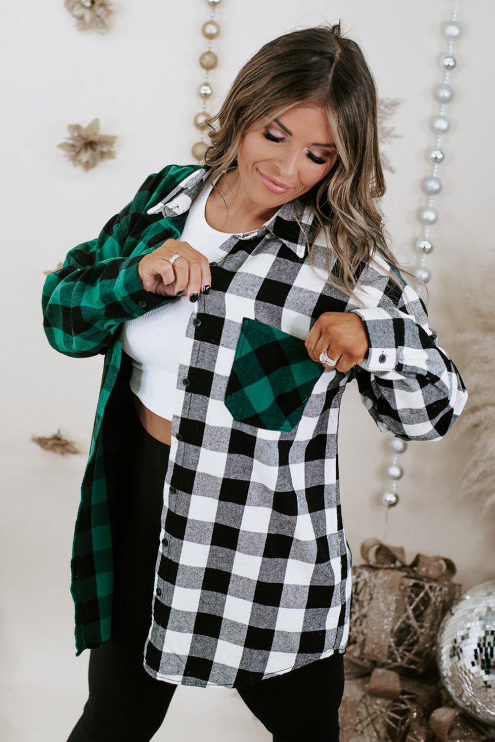 Verdant Plaid Color Block Buttoned Plus Size Shirt Plus Size JT's Designer Fashion