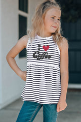 Family Matching I Love Coffee Heart Print Striped Girl's Tank Top Family T-shirts JT's Designer Fashion