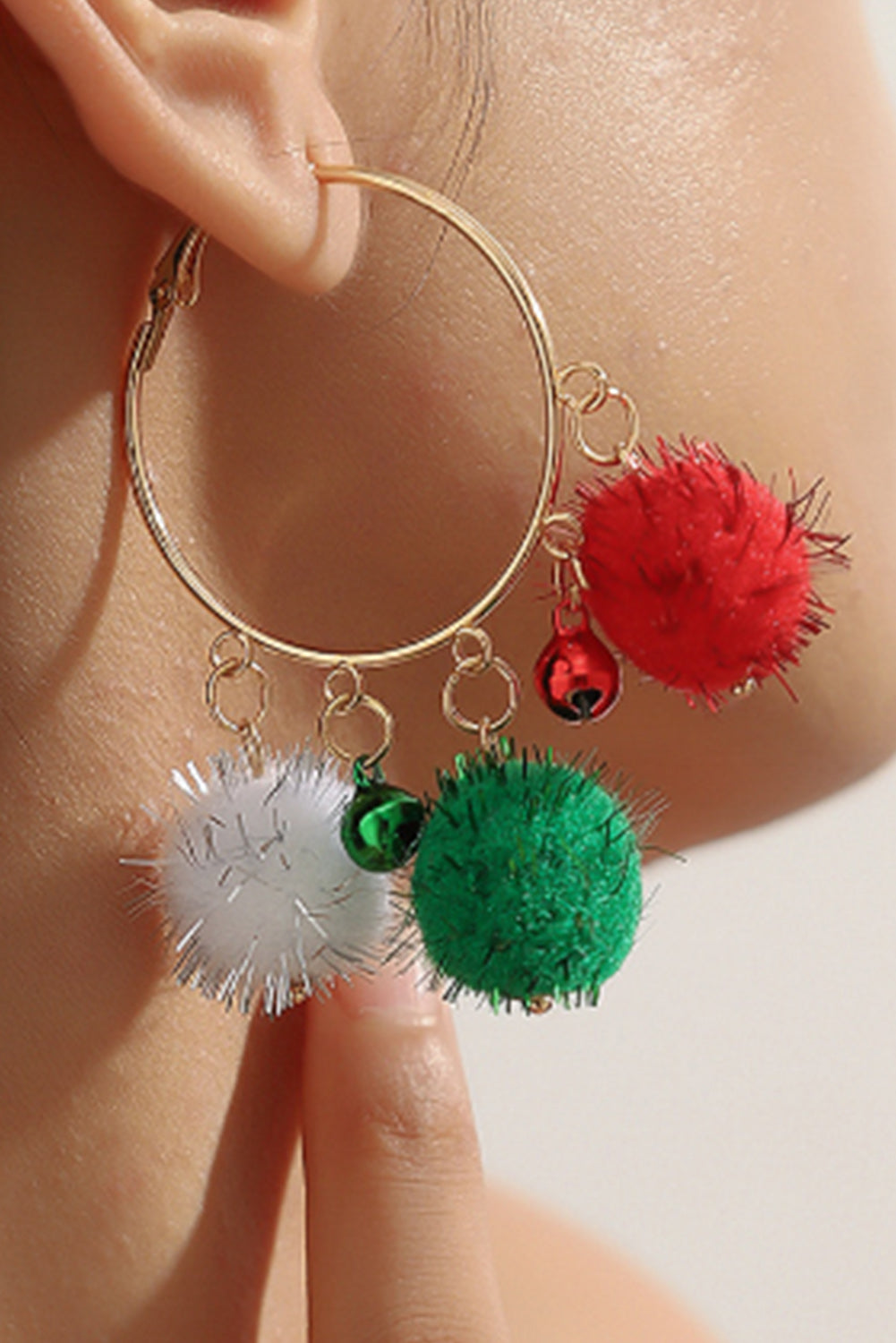 Gold Pom Pom Color Block Hoop Earrings Jewelry JT's Designer Fashion