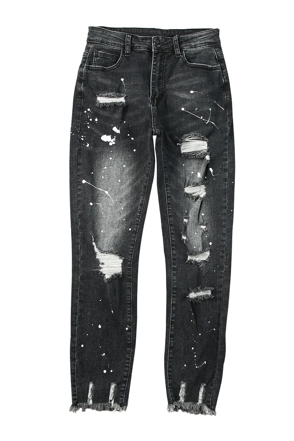 Black Ink Splash Distressed Skinny Jeans Jeans JT's Designer Fashion