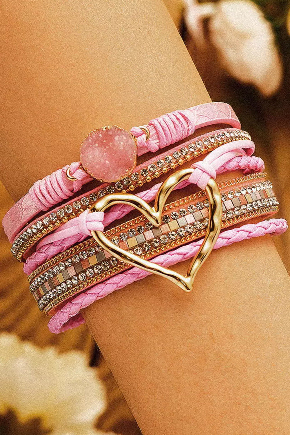 Barbie Style Pink Bohemian Heart Rhinestone Magnetic Buckle Bracelet Jewelry JT's Designer Fashion