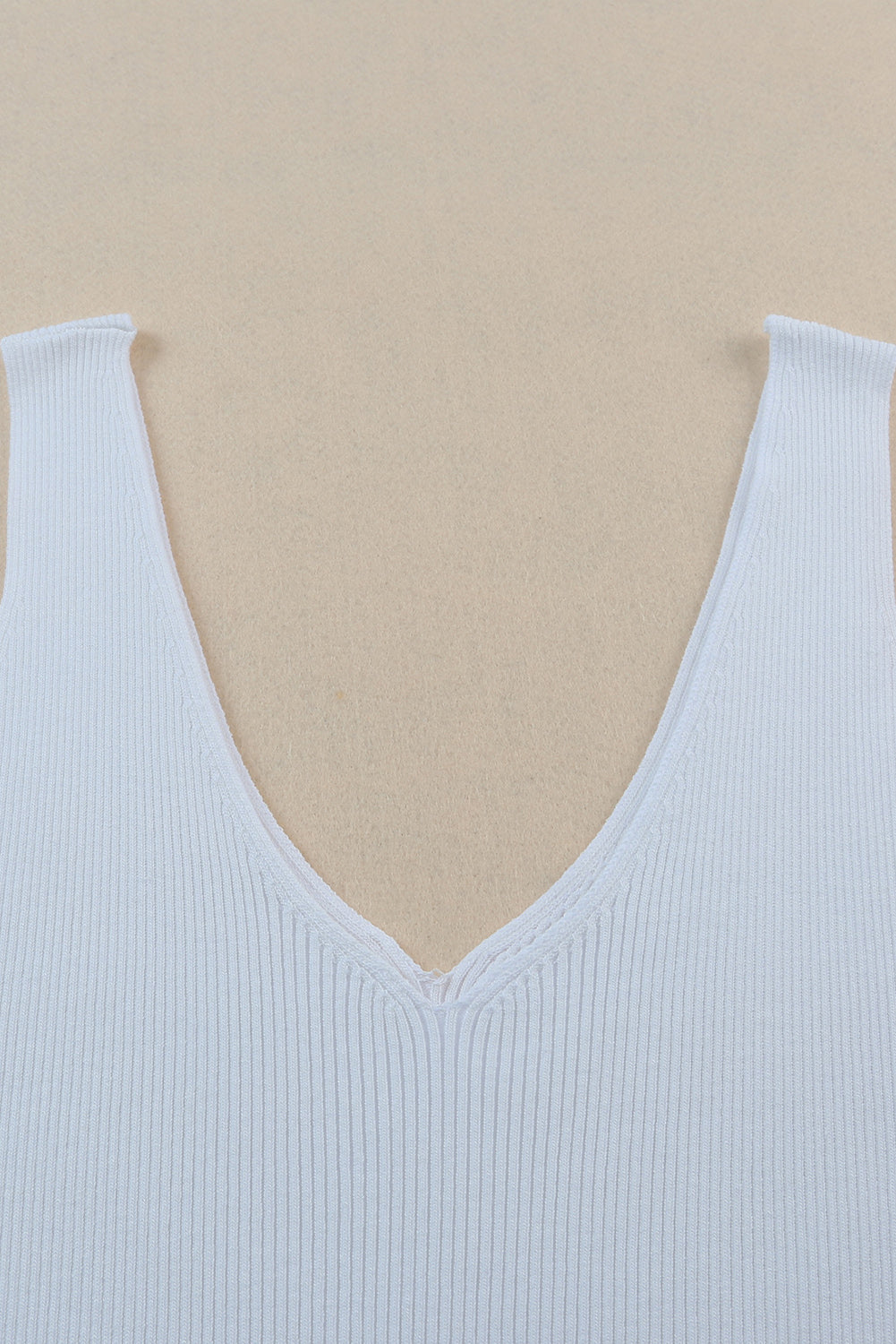 White V Neck Low-cut Back Rib Knitted Vest Tank Tops JT's Designer Fashion